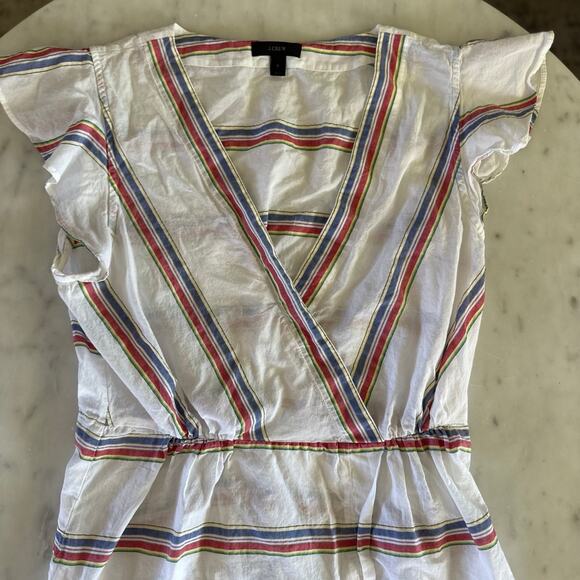 J.Crew Striped Red, Blue, White, & Yellow Ruffle Sleeve Top SZ 8 - Picture 1 of 7